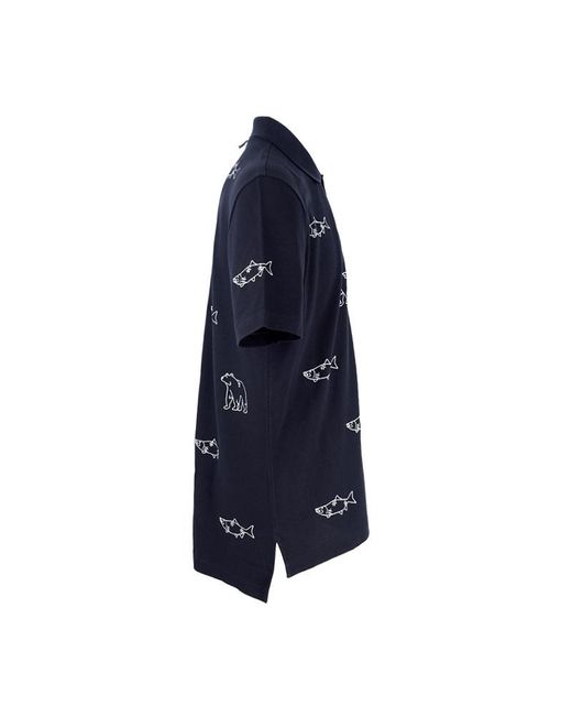 Thom Browne Blue Bear Fish Embroidered Polo Shirt for men
