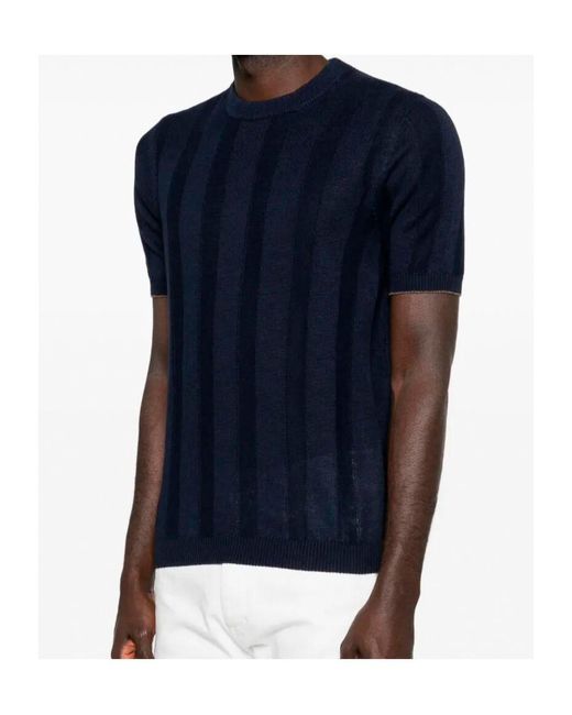 Brunello Cucinelli Blue Ribbed Short-Sleeve T-Shirt for men