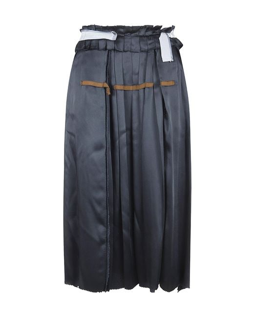Maison Margiela Blue Pleated Raw-Hem Skirt