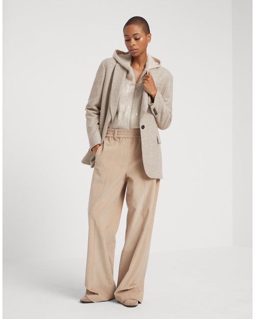 Brunello Cucinelli Natural Corduroy Wide-Leg Trousers