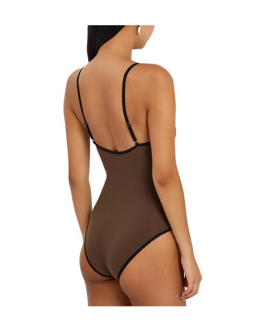 Totême Brown Contrast-Trim Swimsuit