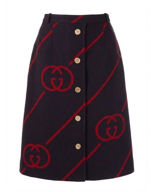 Gucci Purple Interlocking G Reversible Wool Skirt