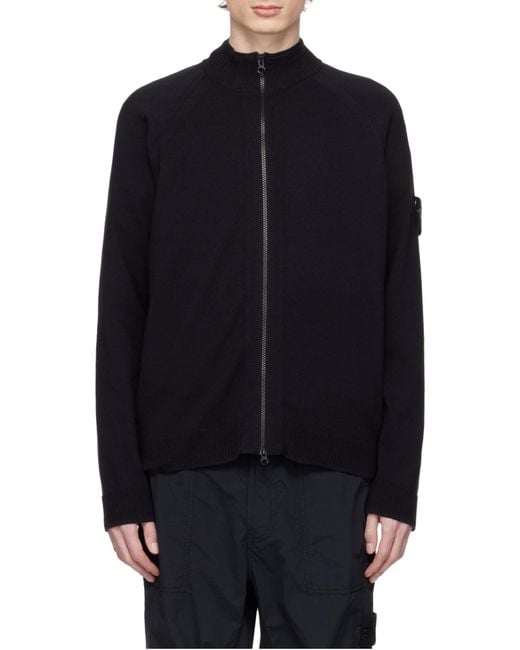 Stone Island Blue Logo Patch Zipped Knit Cardigan for men