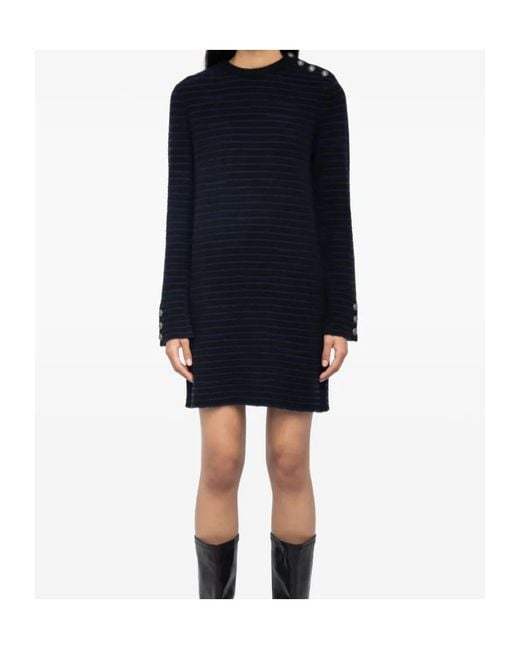Zadig & Voltaire Blue Striped Button-Detailed Mini Dress