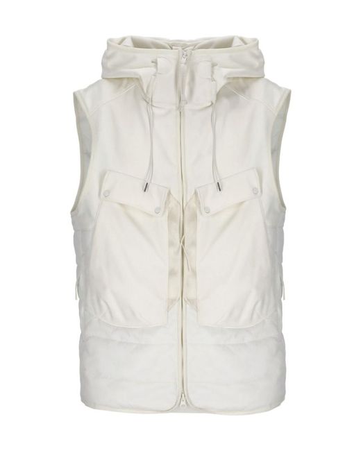 C P Company White Stand-Up Collar Hooded Gilet for men