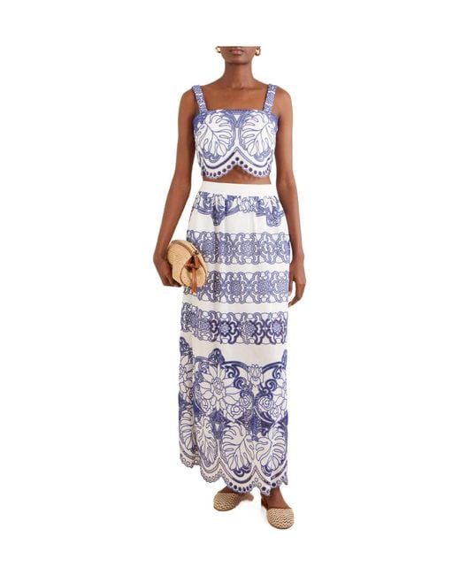 Borgo De Nor Blue Cotton-Blend Maxi Skirt