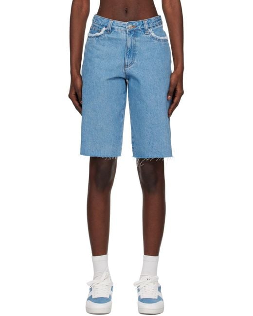 A.P.C. Blue Frayed Detailing Denim Shorts