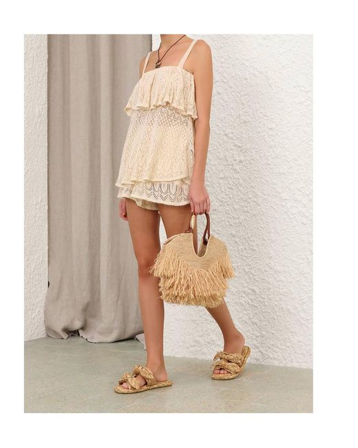 Zimmermann Natural Mahon Ruffled Pointelle-Knit Top