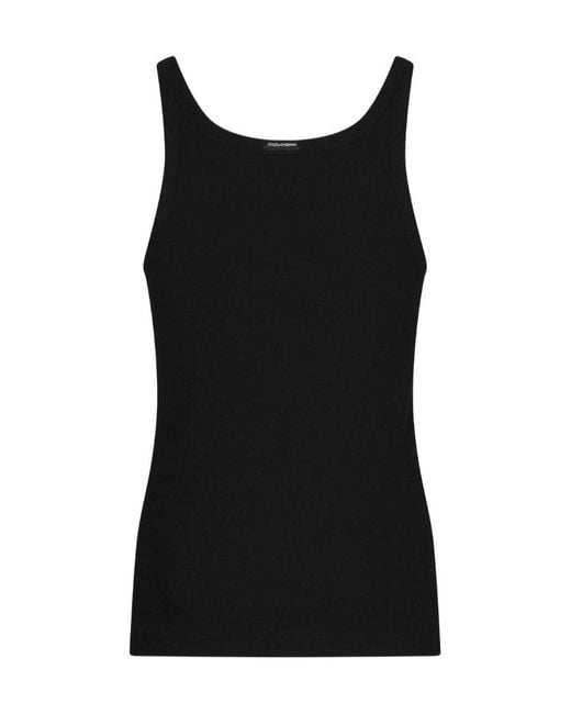 Dolce & Gabbana Black Logo Patch Scoop Neck Tank Top for men