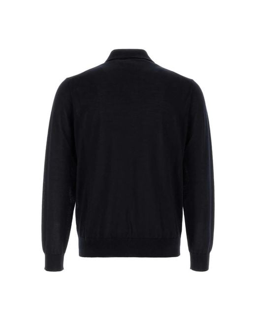 Prada Blue Long-Sleeved Knitted Polo Jumper for men
