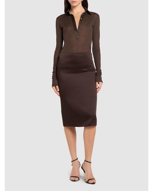 Tom Ford Brown Silk Jersey Long Sleeve Polo