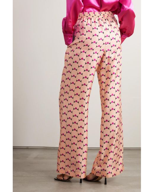 Lanvin Pink Printed Silk-Twill Wide-Leg Pants