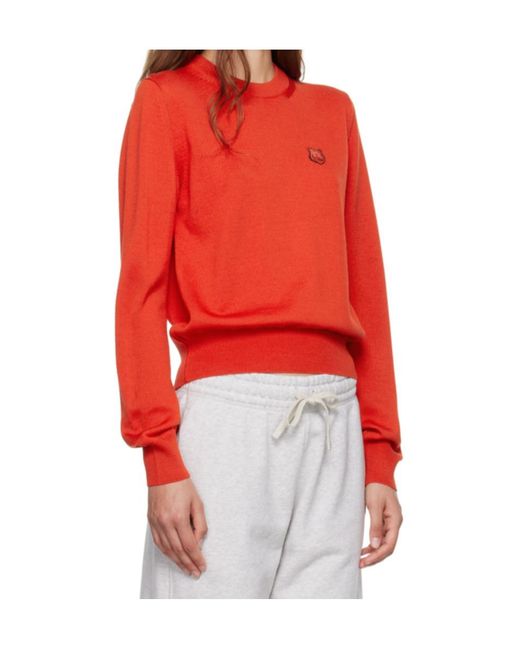 Maison Kitsuné Red Maison Kitsuné Fox Head Patch Knitted Jumper