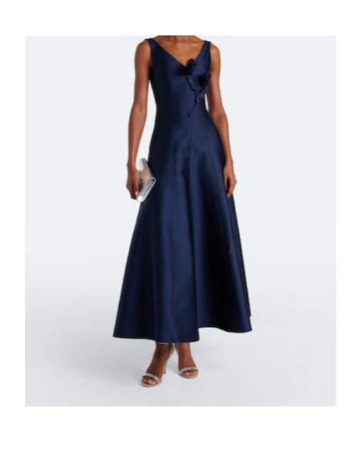Roland Mouret Blue Floral-Appliqué Taffeta Maxi Dress