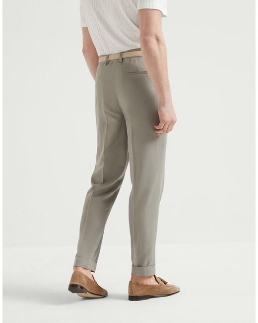 Brunello Cucinelli Natural Pleat-Detailing Straight Trousers for men