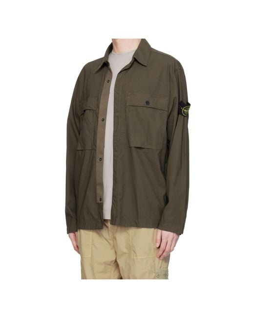 Stone Island Gray Logo Patch Long Sleeved Overshirt for men