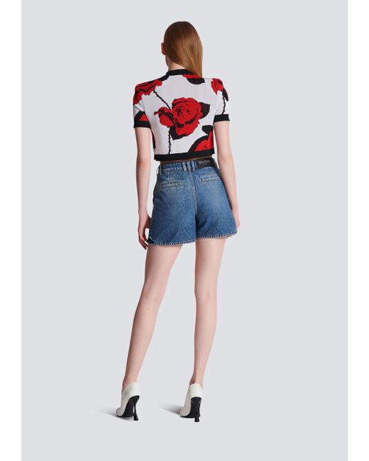 Balmain Red Roses Jacquard Knit Cardigan