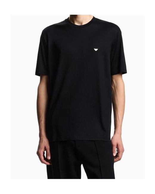 Emporio Armani Black Logo-Embroidered Crewneck T-Shirt for men