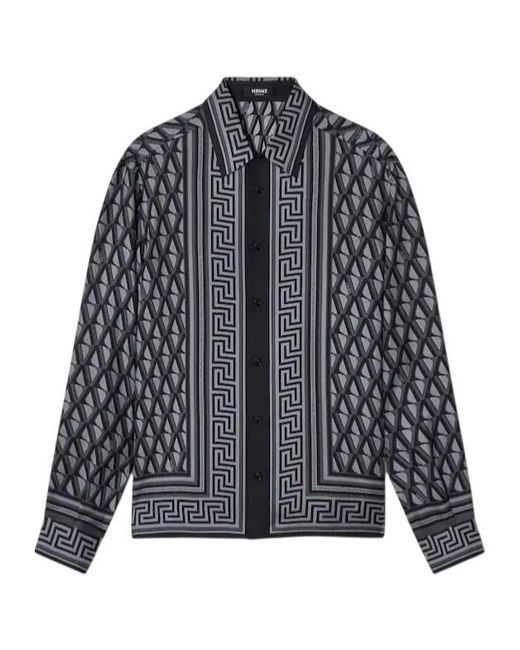 Versace Black Pattern-Printed Long-Sleeved Shirt for men