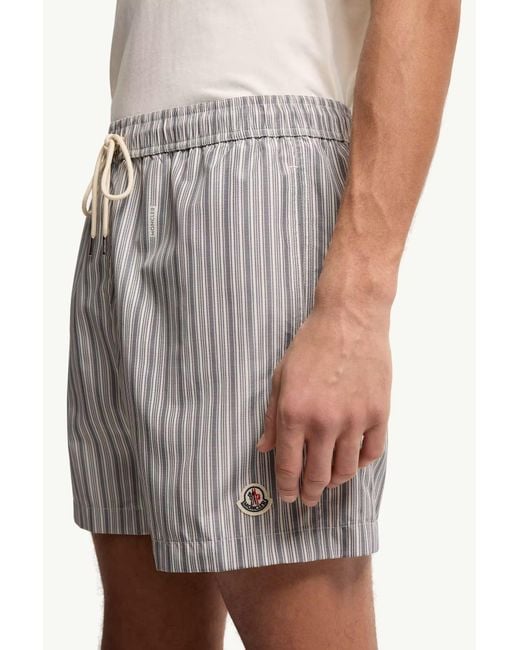 Moncler Gray Drawstring Striped Swim Shorts for men