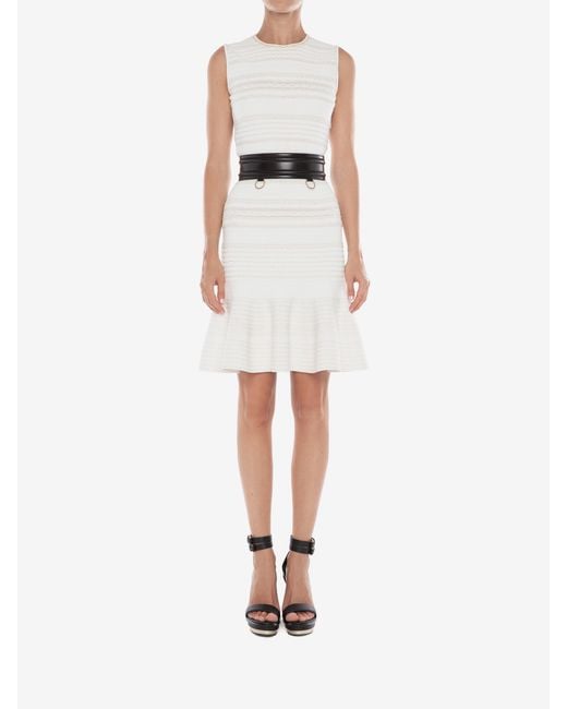 McQueen White Striped Mini Dress