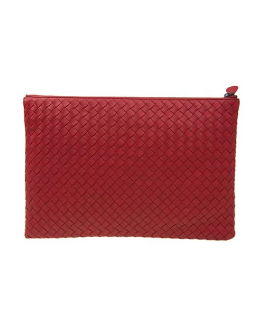 Bottega Veneta Red Woven Zipper Clutch for men