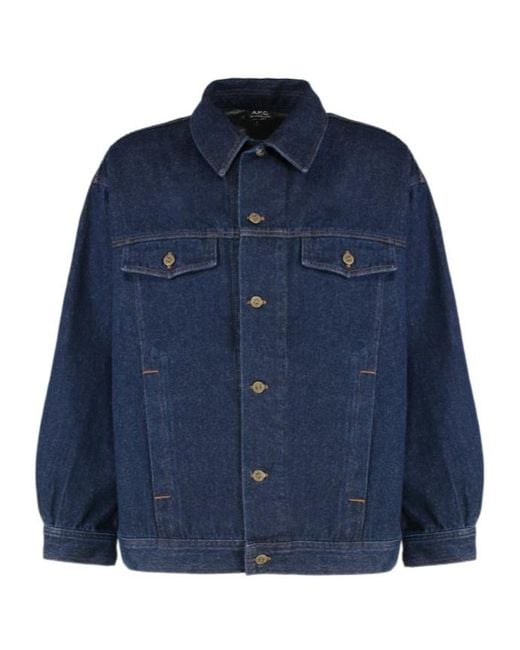 A.P.C. Blue Elvis Buttoned Denim Jacket for men