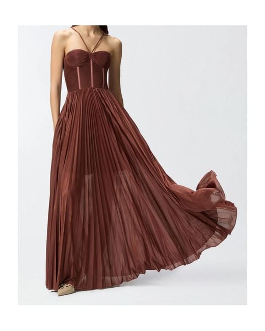 Pinko Purple Cross Shoulder Strap Pleated Maxi Dress