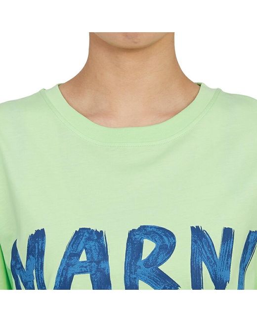 Marni Green Logo Print Long Sleeve T-Shirt