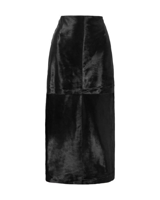 Nour Hammour Black Elisse Paneled Cow Hair Midi Skirt