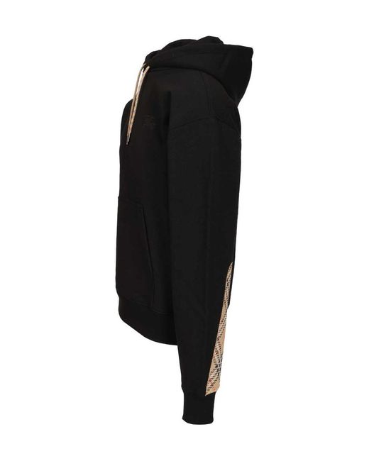 Burberry Black Checked Drawstring Hoodie for men