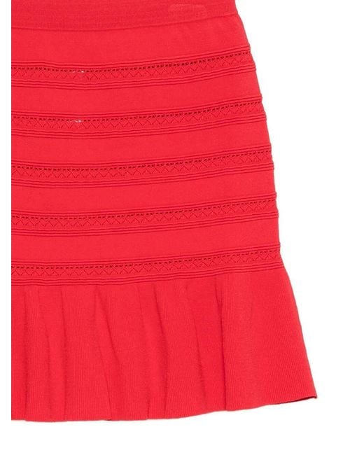 Blugirl Blumarine Red Pointelle-Knit Ruffled Skirt