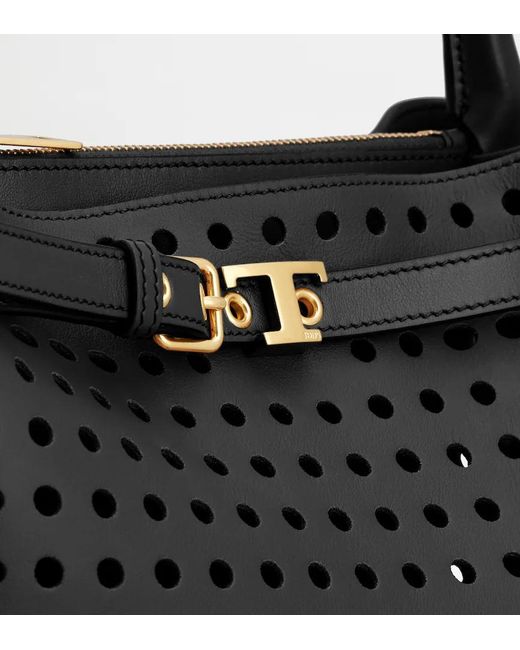 Tod's Black Perforated Buckled Leather Tote Bag
