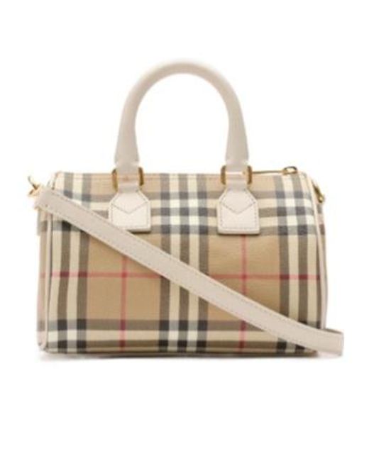 Burberry Natural Bowling Mini Check Shoulder Bag