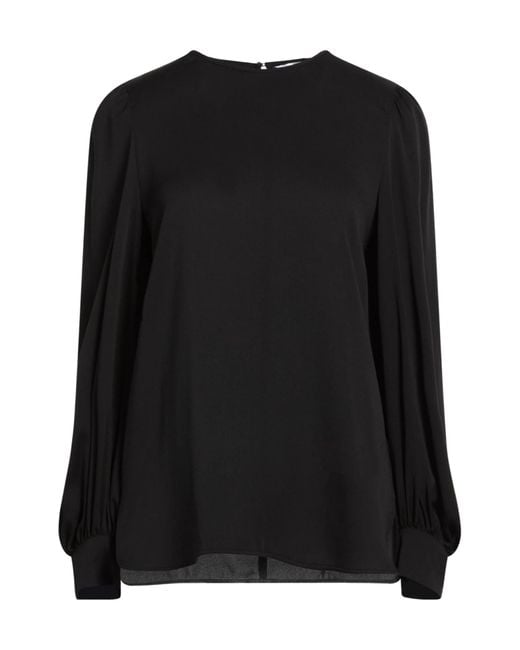 Max Mara Black Solid-Color Satin Long-Sleeved Top