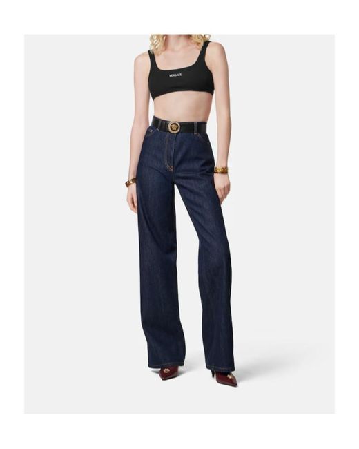 Versace Blue Logo-Patch Straight Leg Jeans