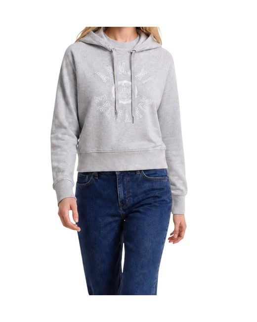 ARMANI EXCHANGE Gray Long-Sleeved Hooded Sweatshirt