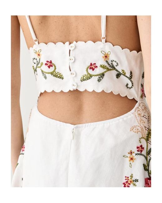 Farm Rio White Embroidered Spaghetti-Strap Dress