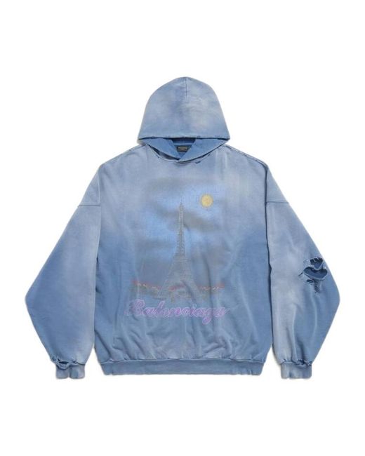 Balenciaga Oversized Paris Moon Hoodie in Blue for Men | Lyst