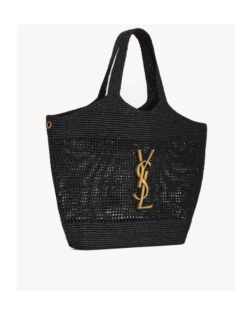 Saint Laurent Black Icare Logo Plaque Tote Bag