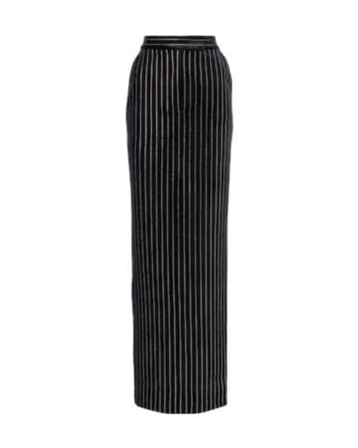 Alex Perry Black Column Embellished Pinstripe Velvet Maxi Skirt