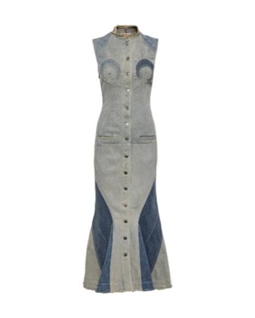 MARINE SERRE Gray All Over Moon Denim Maxi Dress
