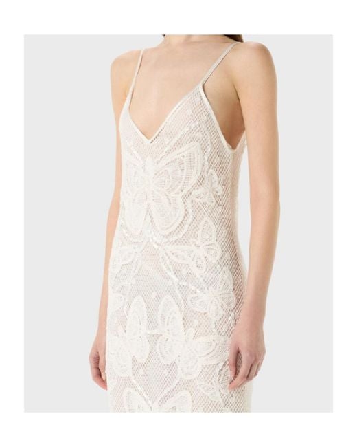Blumarine White Handmade Embroidery Long Mesh Dress