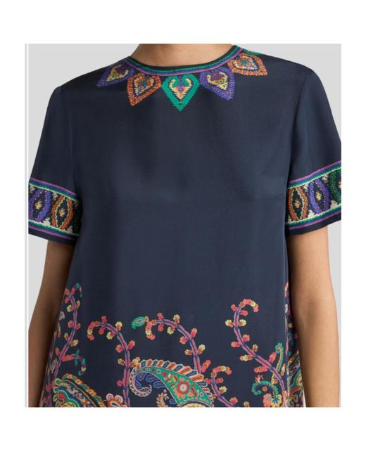Etro Blue Placed Floral Paisley Printed Mini Tunic Dress
