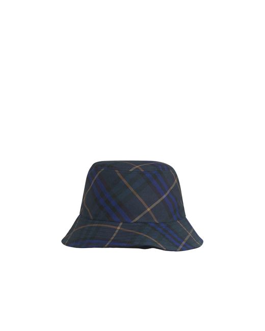 Burberry Blue Ekd Motif Checked Bucket Hat for men