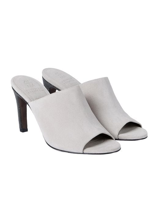 Brunello Cucinelli White Open-Toe Heels Mules