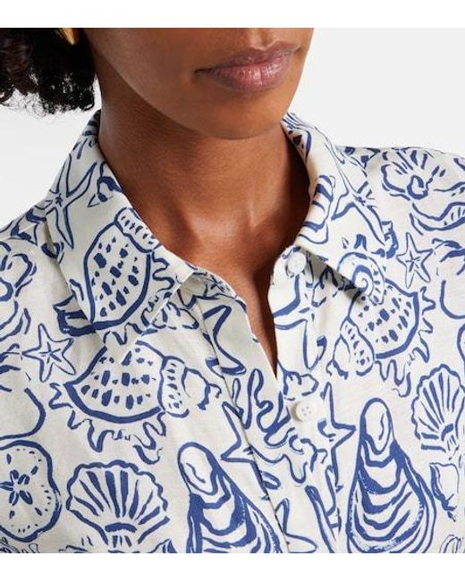 Jonathan Simkhai Blue Audria Printed Linen-Blend Shirt Dress