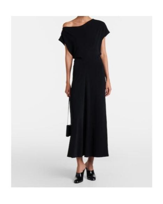 Vince Black Draped One-Shoulder Midi Dress