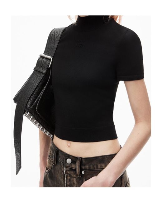 Alexander Wang Black T By Mock-Neck Short-Sleeved Top