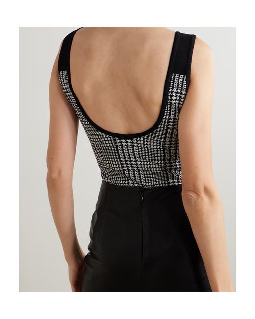 Balmain Gray Embellished Prince Of Wales Checked Stretch-Knit Bodysuit